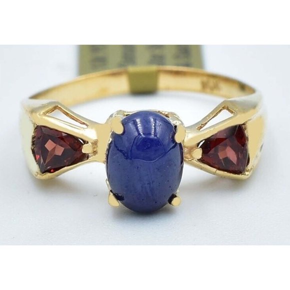 Genuine 1.55 Cts Star Sapphire & Garnet Ring 10k Gold